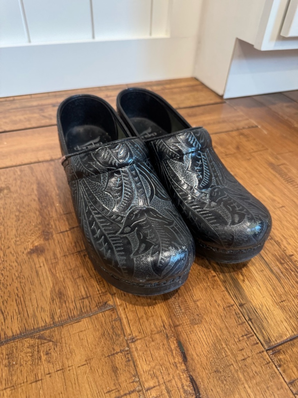 Dansko Black Embossed Leather Clogs Size 37